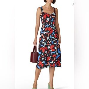 Hunter Bell Red and Blue Floral Anderson Midi Dress Button Front
